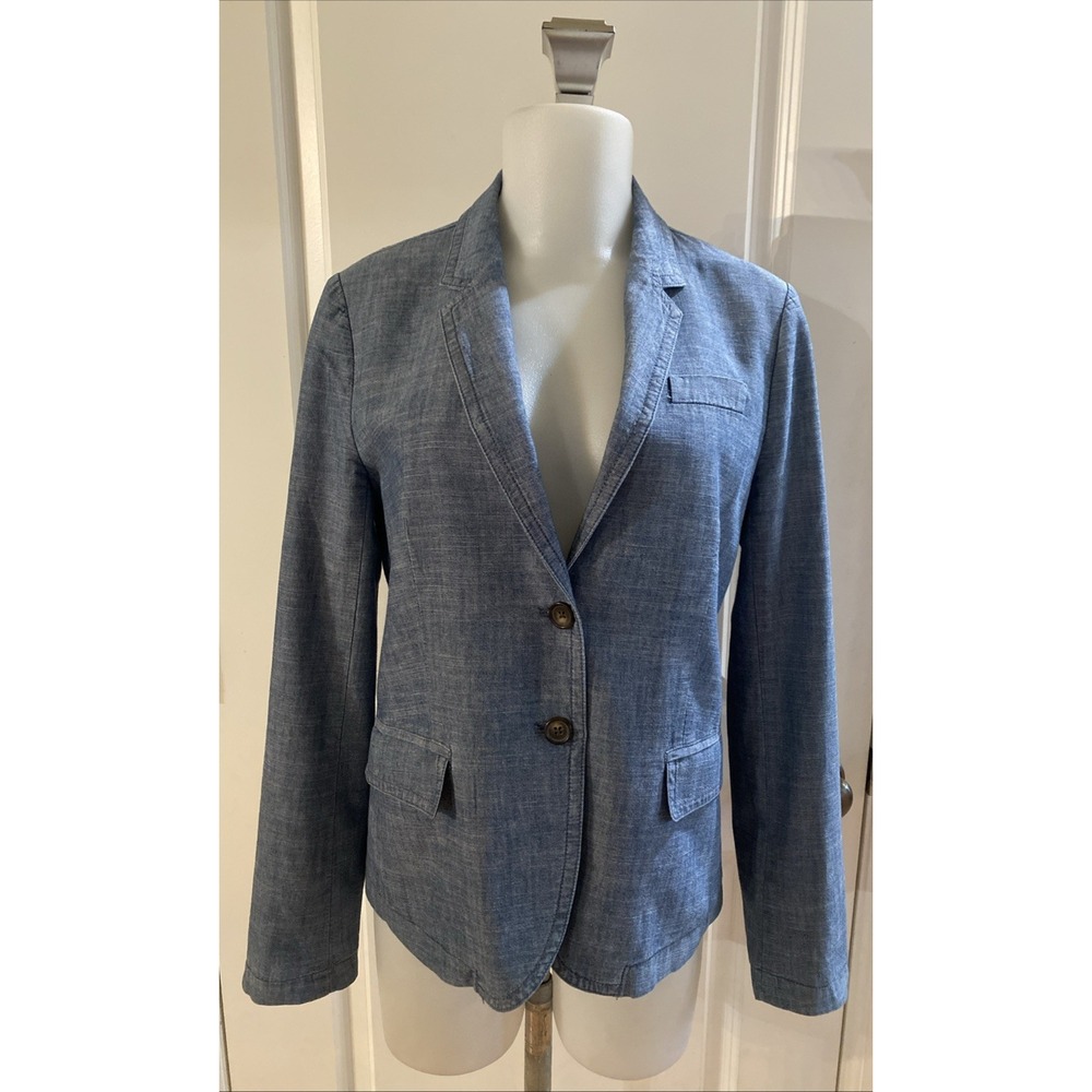 J.CREW 2 Button Single Breasted Lined Blue Chambray Blazer Jacket Women's Size 8